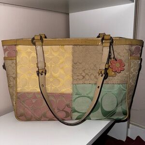 Coach Signature Pastel Patchwork Shoulder Tote Bag